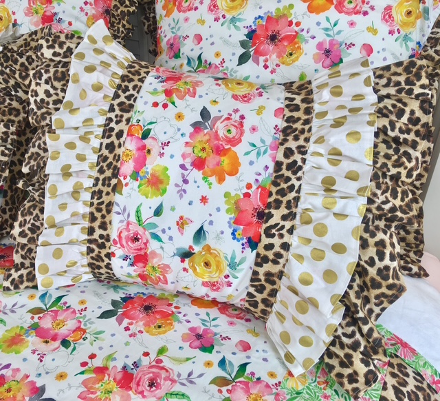 Floral and leopard quilting cotton ruffle pillows and handmade cotton home decor keepsakes Floral and leopard quilting cotton ruffle pillows and handmade cotton home decor keepsakes